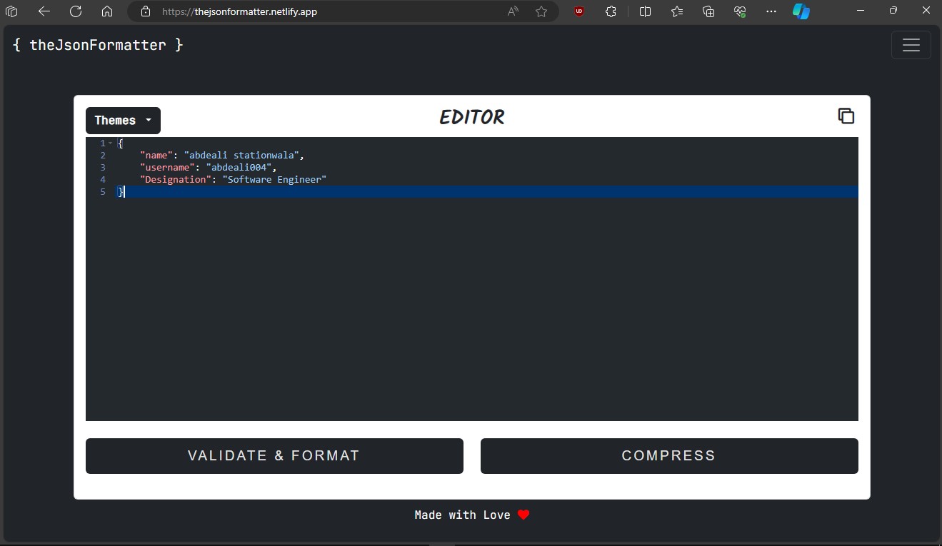 Abdeali Stationwala The Json Formatter Project